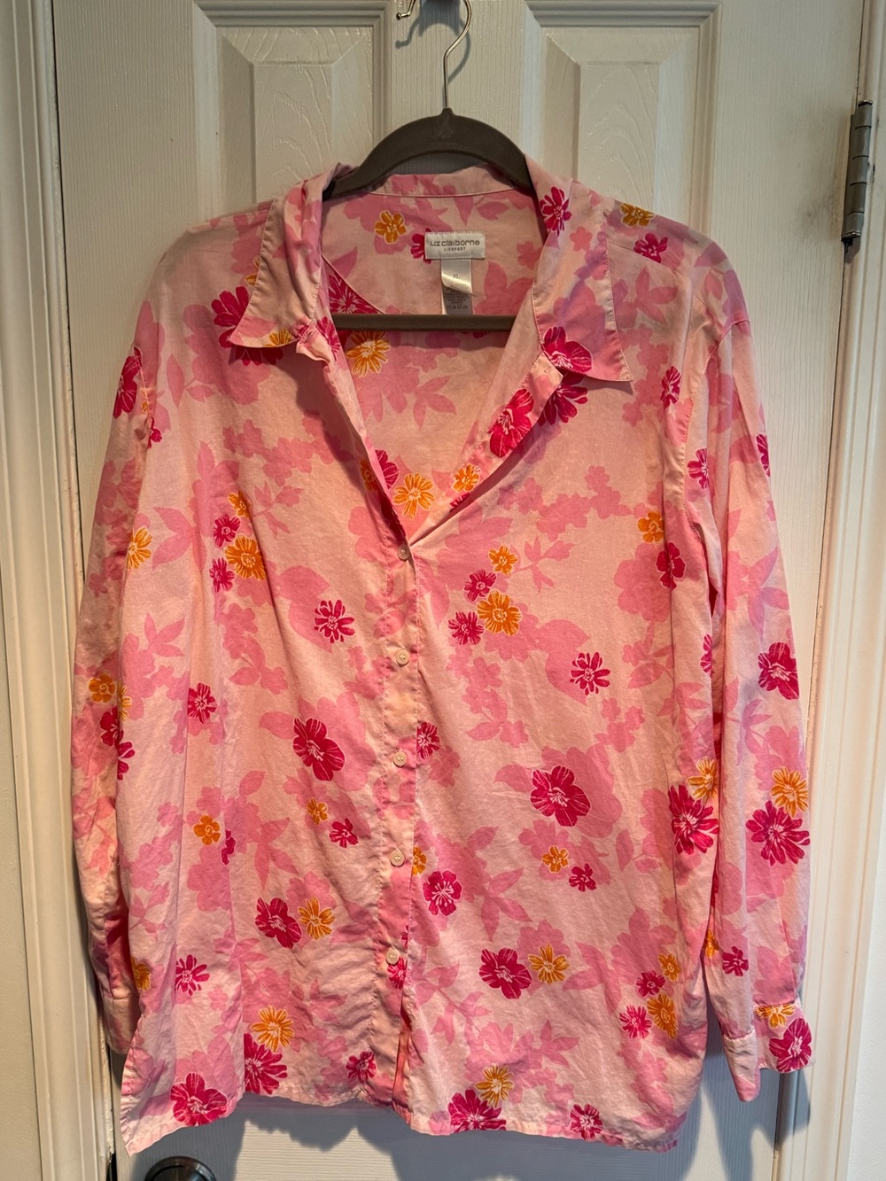Liz Claiborne Women's Pink Floral Button-Up Blouse